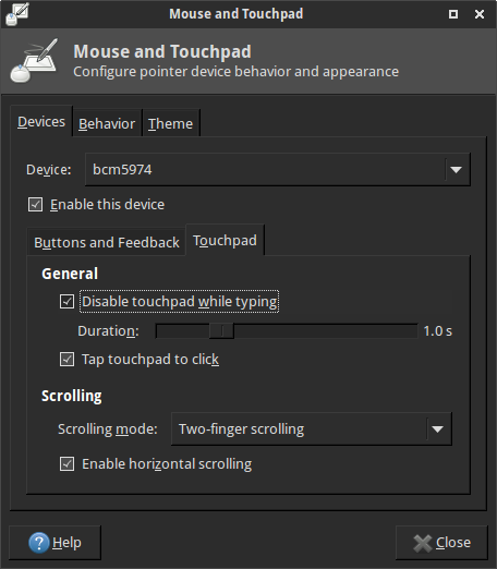 Touchpad settings